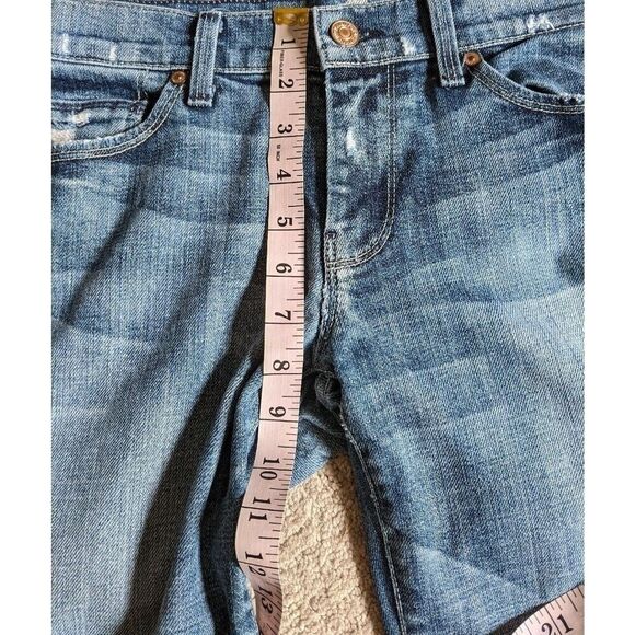 7 for All Mankind Womens Crop Straight Leg  Distressed Blue Denim Jean 29 - Picture 5 of 12